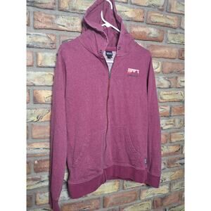 Patagonia Organic Cotton Full Zip Hoodie Maroon Logo Graphic Size L
